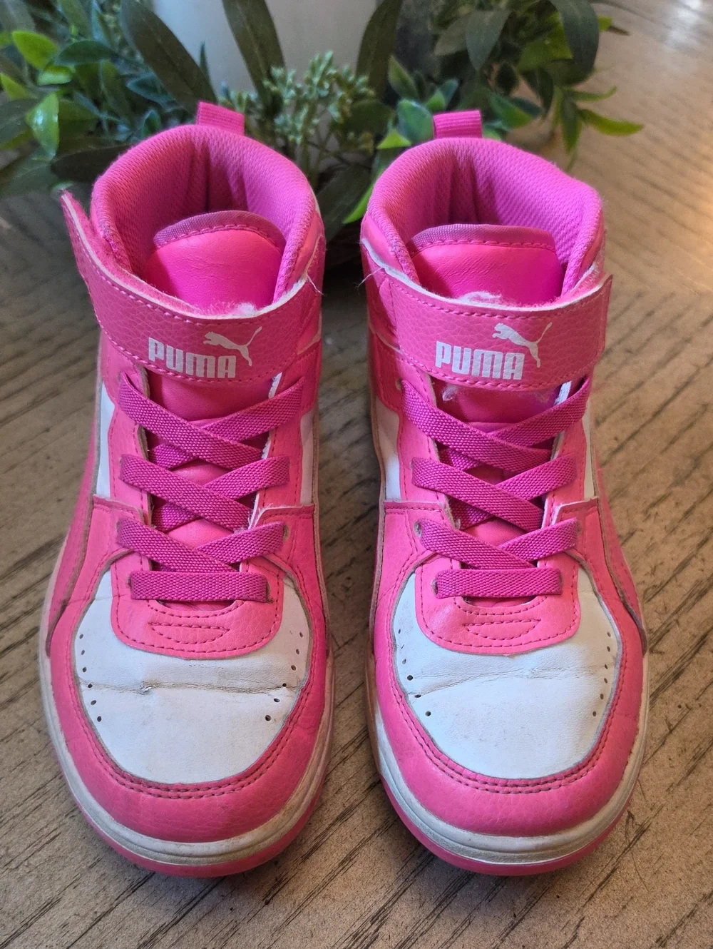 Puma Kids' Pink and White High-Top Sneakers Size 3